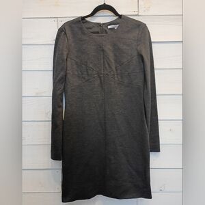 Diane Von Furstenberg Elegant Charcoal Gray Clean Lee Long Sleeve Dress